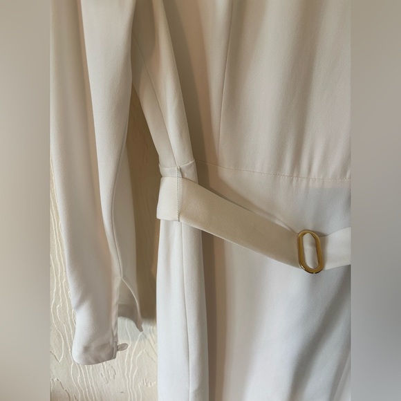 Judith and Charles White Long Sleeve Mock Neck Belted Bridal Holiday Mini Dress - Picture 13 of 16